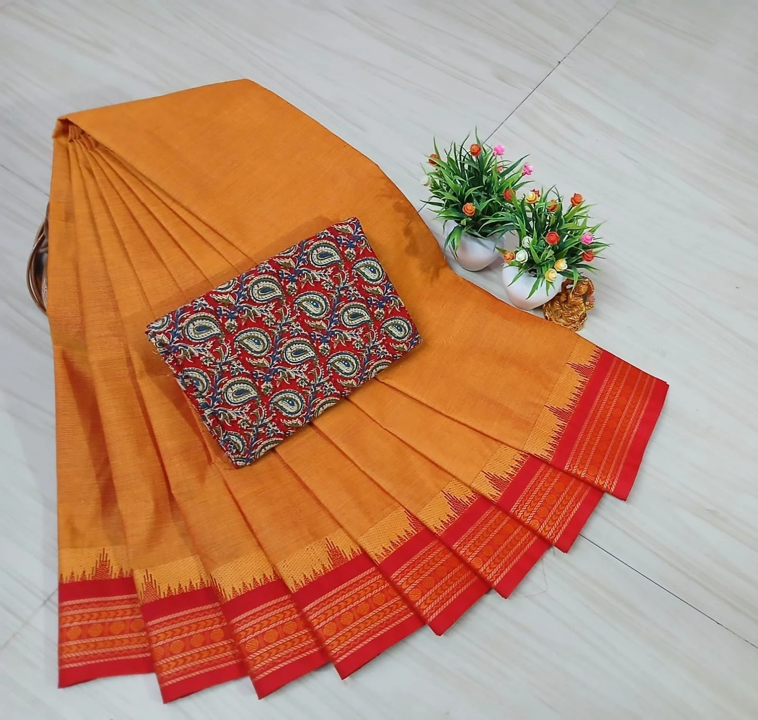 Chettinad Fancy Cotton Plain Sarees 5