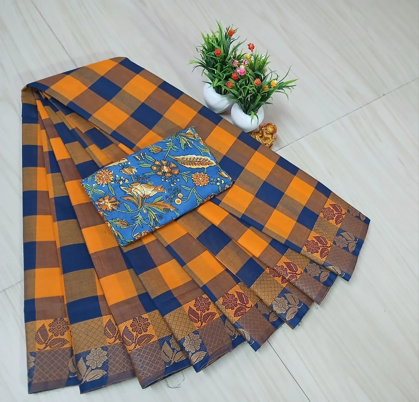 Chettinad Fancy Cotton Plain Sarees 6