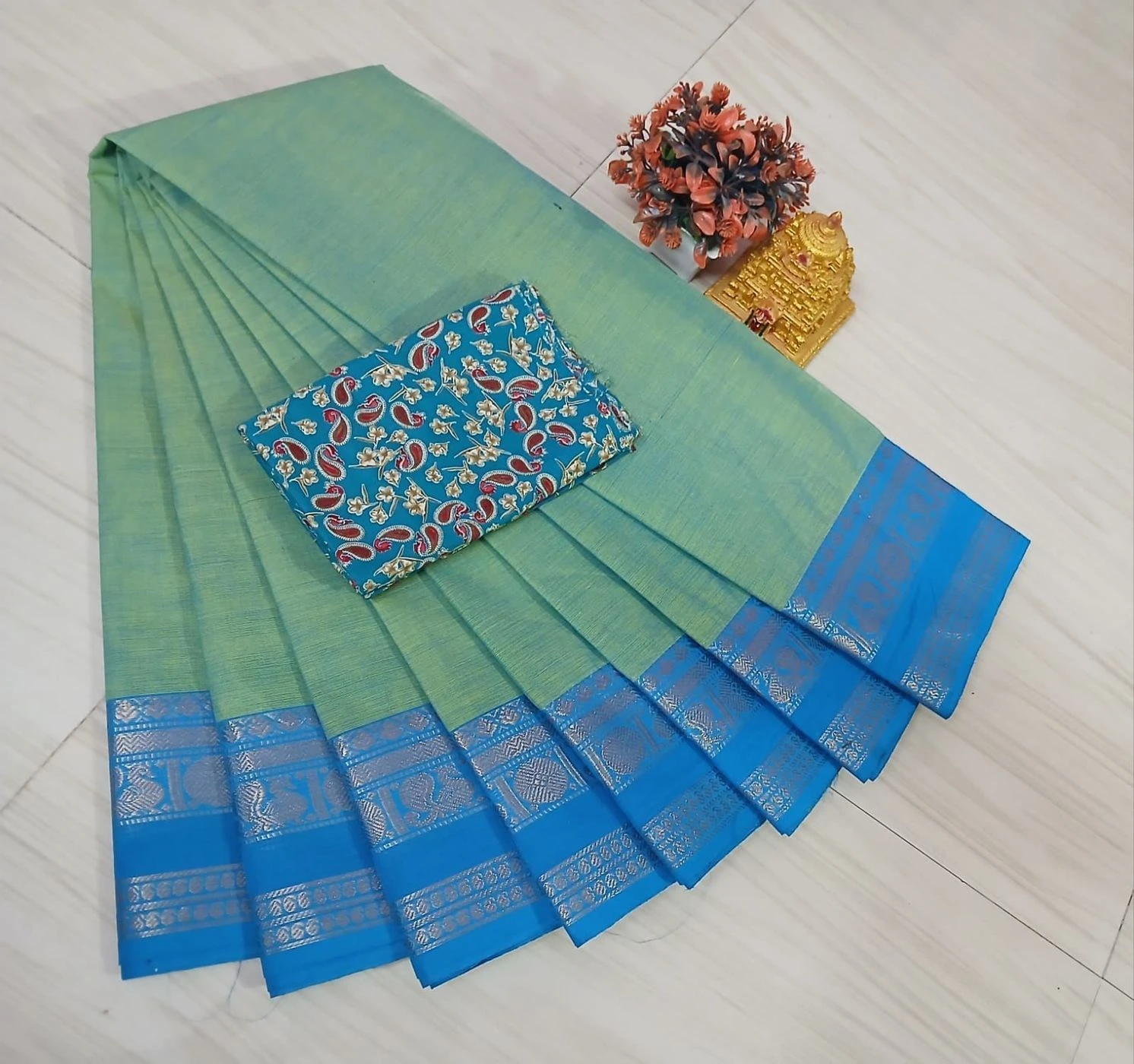 Chettinad Fancy Cotton Plain Sarees 7