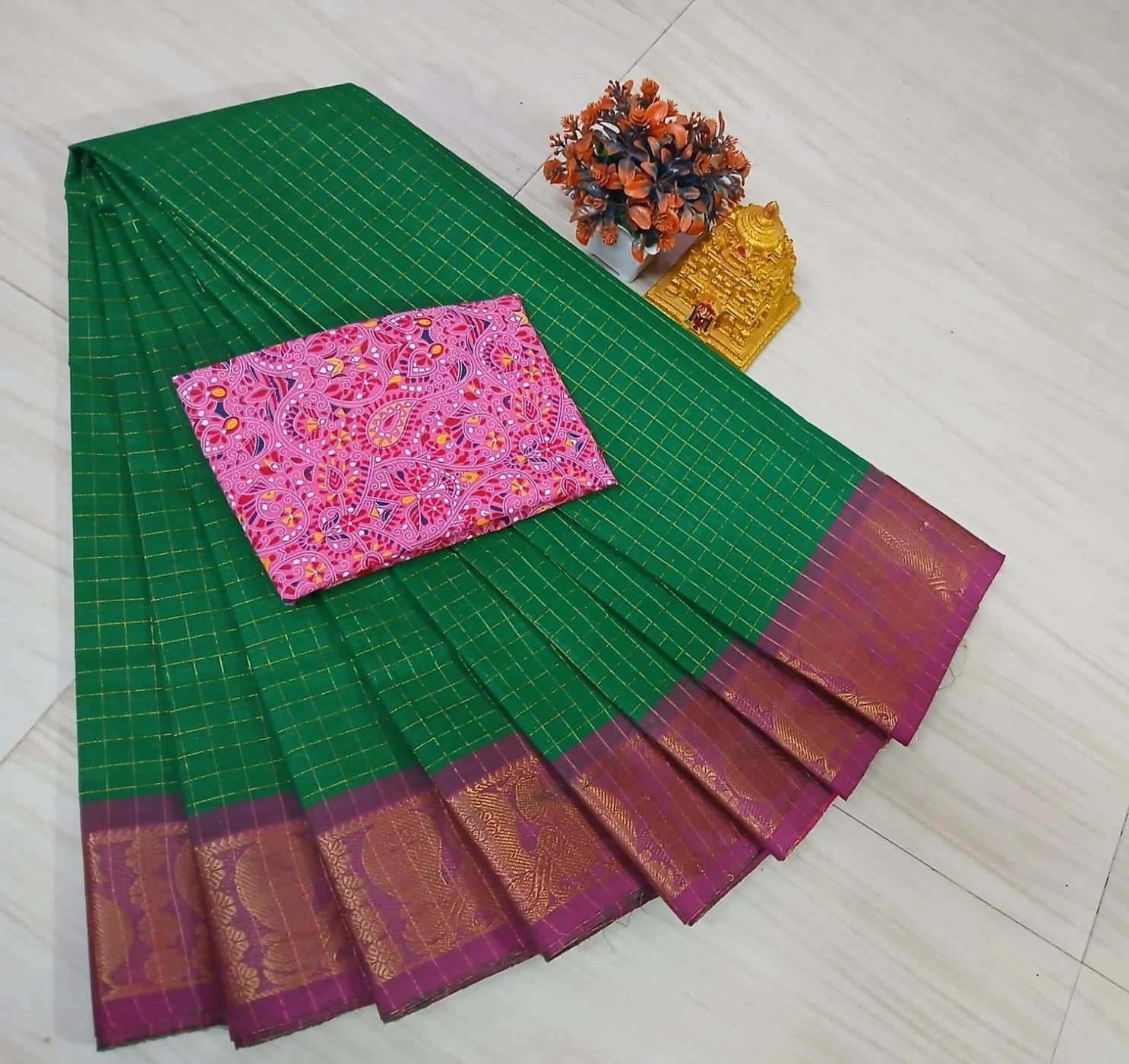 Chettinad Fancy Cotton Plain Sarees 8