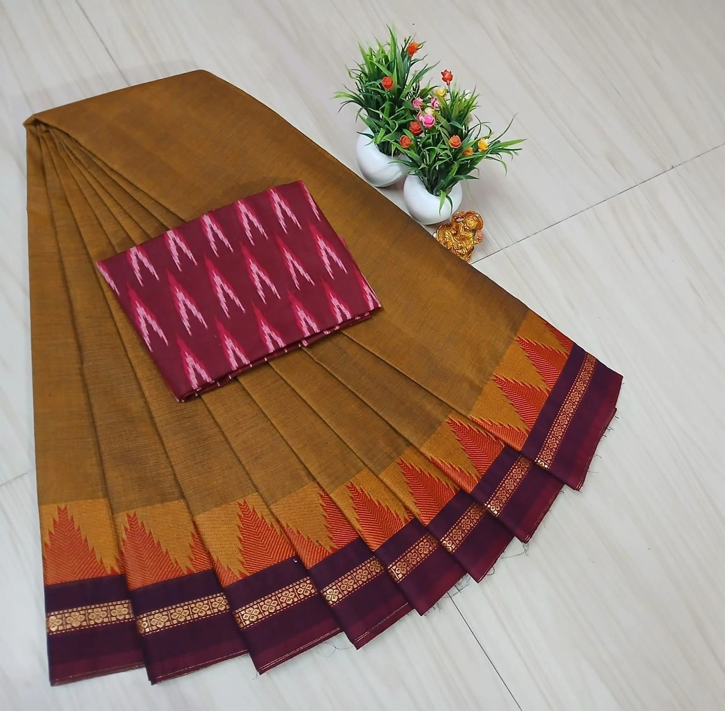 Chettinad Fancy Cotton Plain Sarees 9