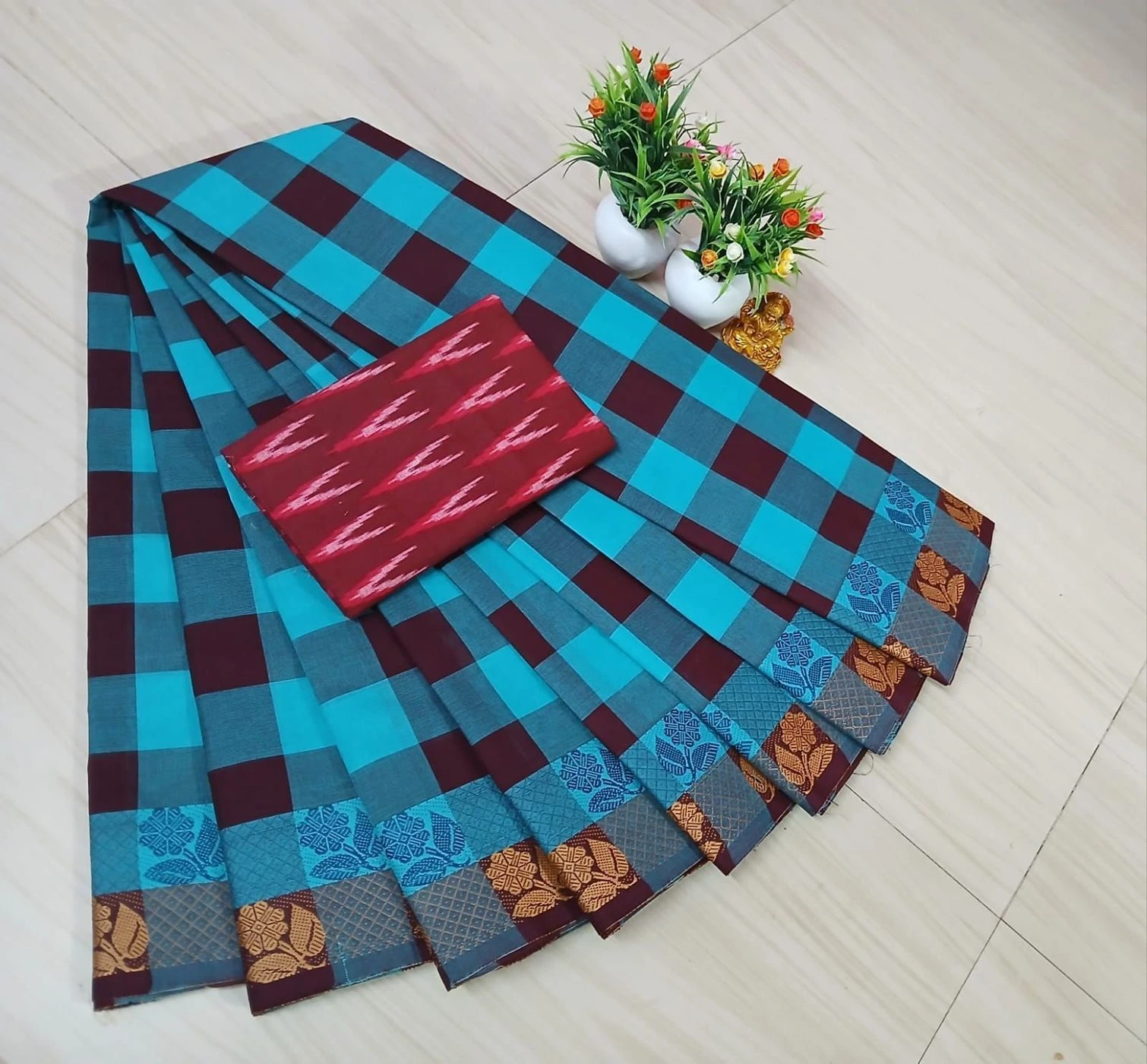 Chettinad Fancy Cotton Plain Sarees 17