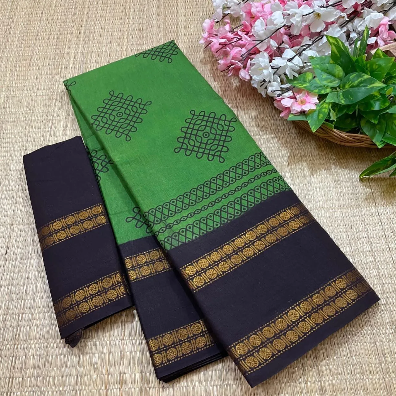 Sungudi Cotton Kolam Printed Sarees 2