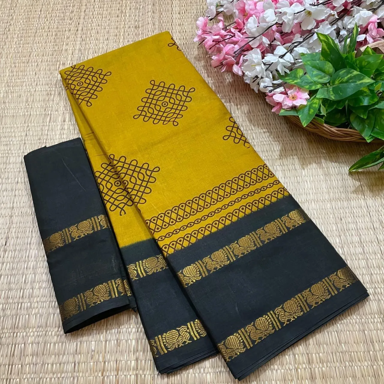 Sungudi Cotton Kolam Printed Sarees 10