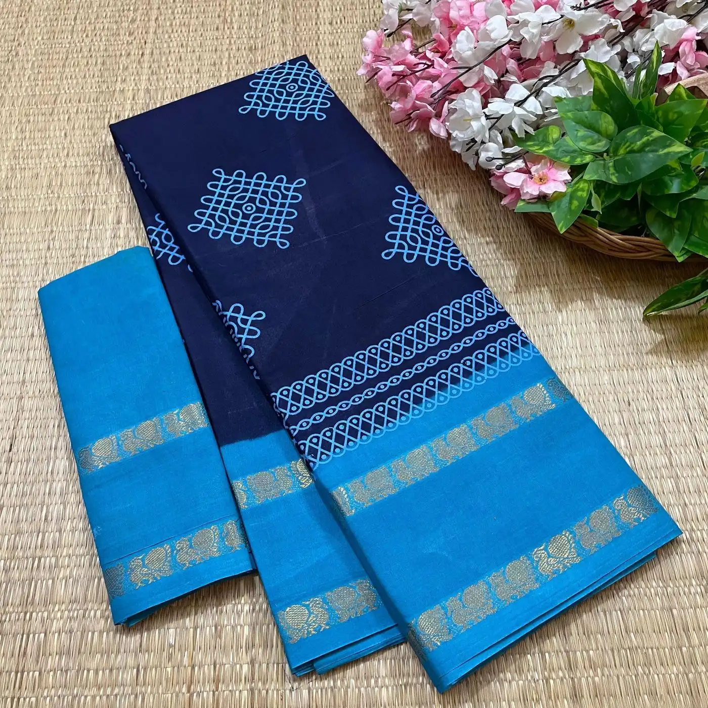 Sungudi Cotton Kolam Printed Sarees 11