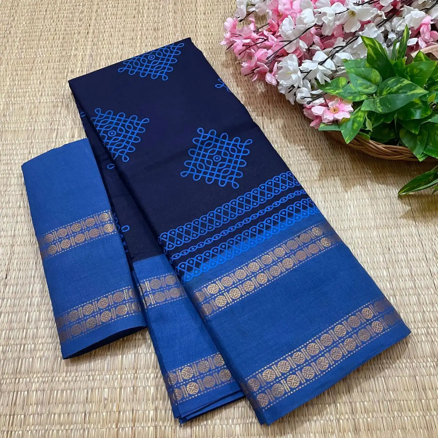 Sungudi Cotton Kolam Printed Sarees 16