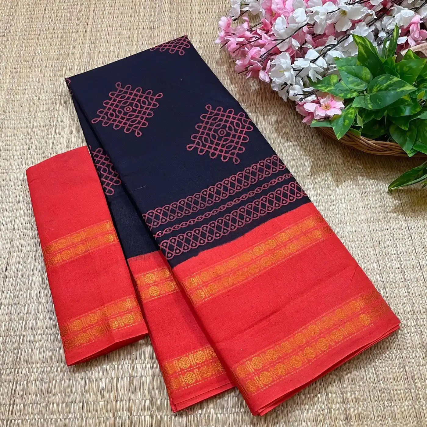 Sungudi Cotton Kolam Printed Sarees 19