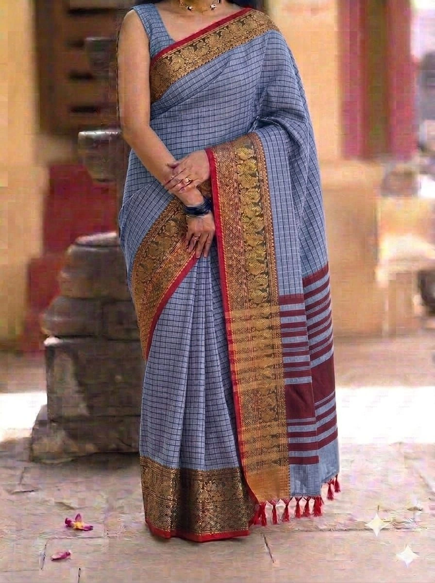 Narayanapet Checked Cotton Sarees Withblouse 1