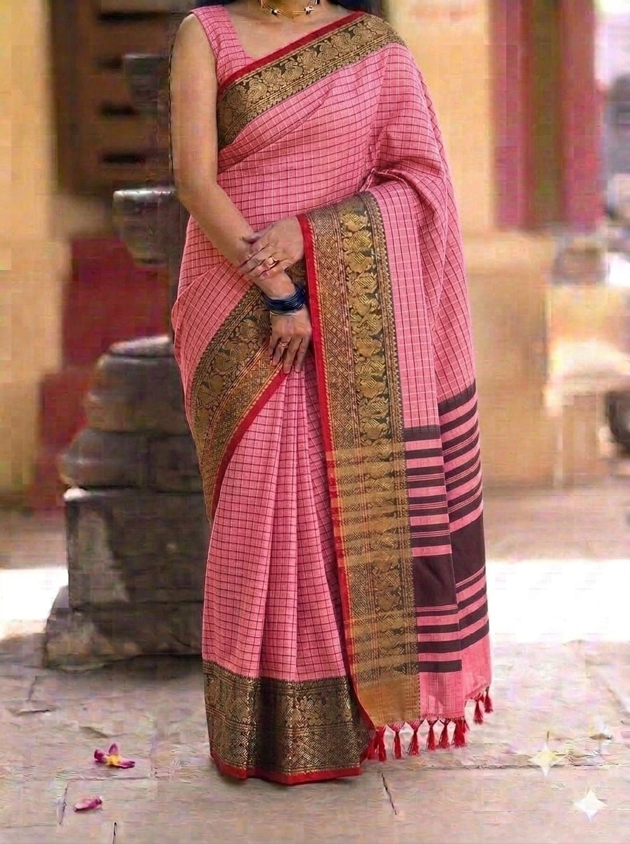 Narayanapet Checked Cotton Sarees Withblouse 2