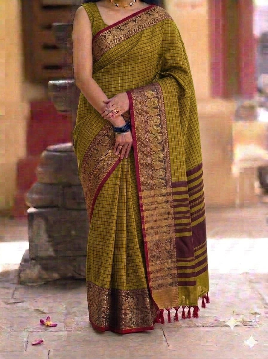 Narayanapet Checked Cotton Sarees Withblouse 3