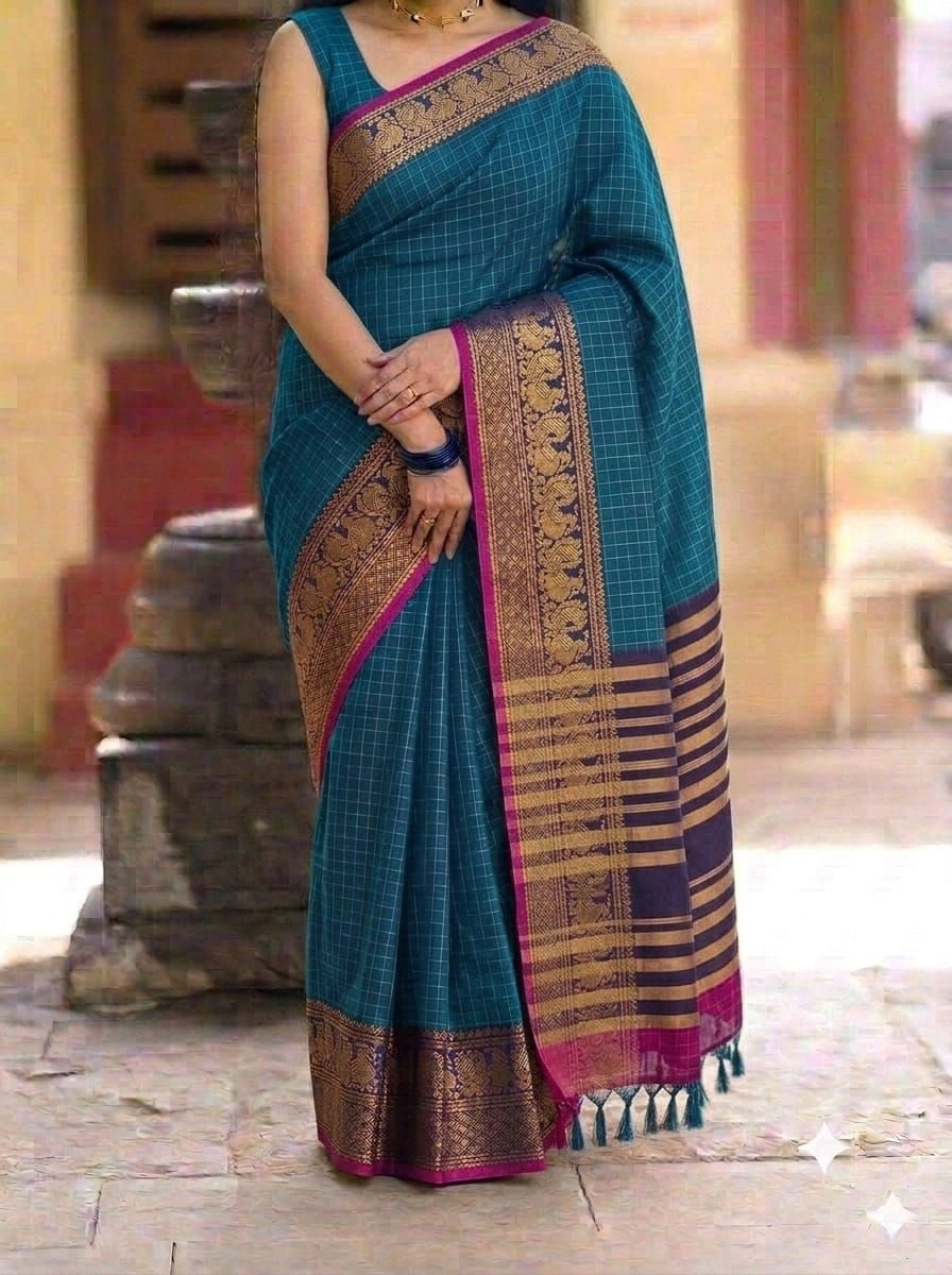 Narayanapet Checked Cotton Sarees Withblouse 4