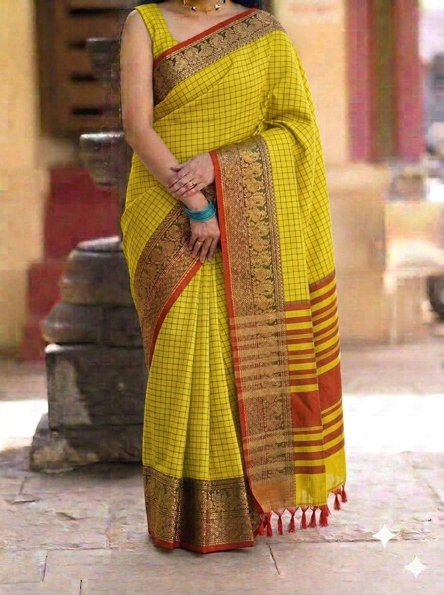 Narayanapet Checked Cotton Sarees Withblouse 5