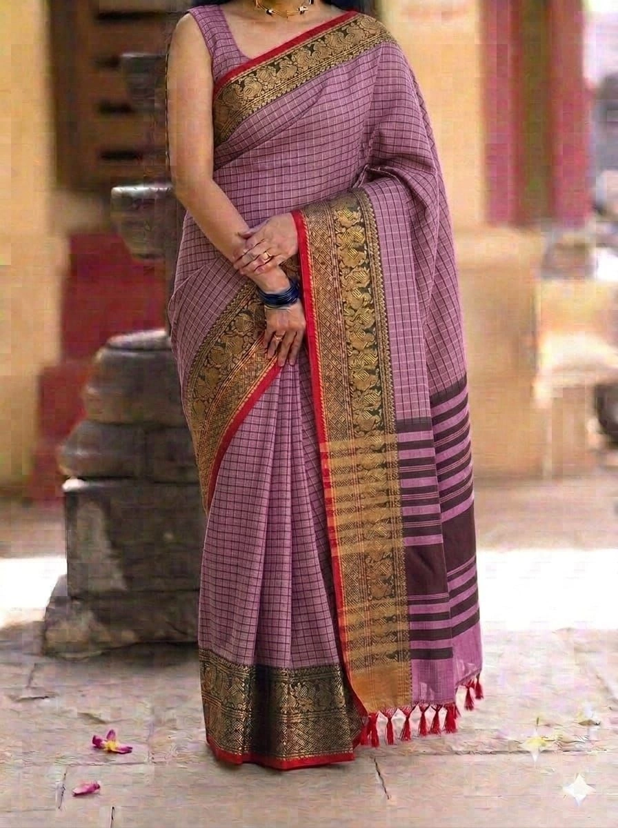 Narayanapet Checked Cotton Sarees Withblouse 6