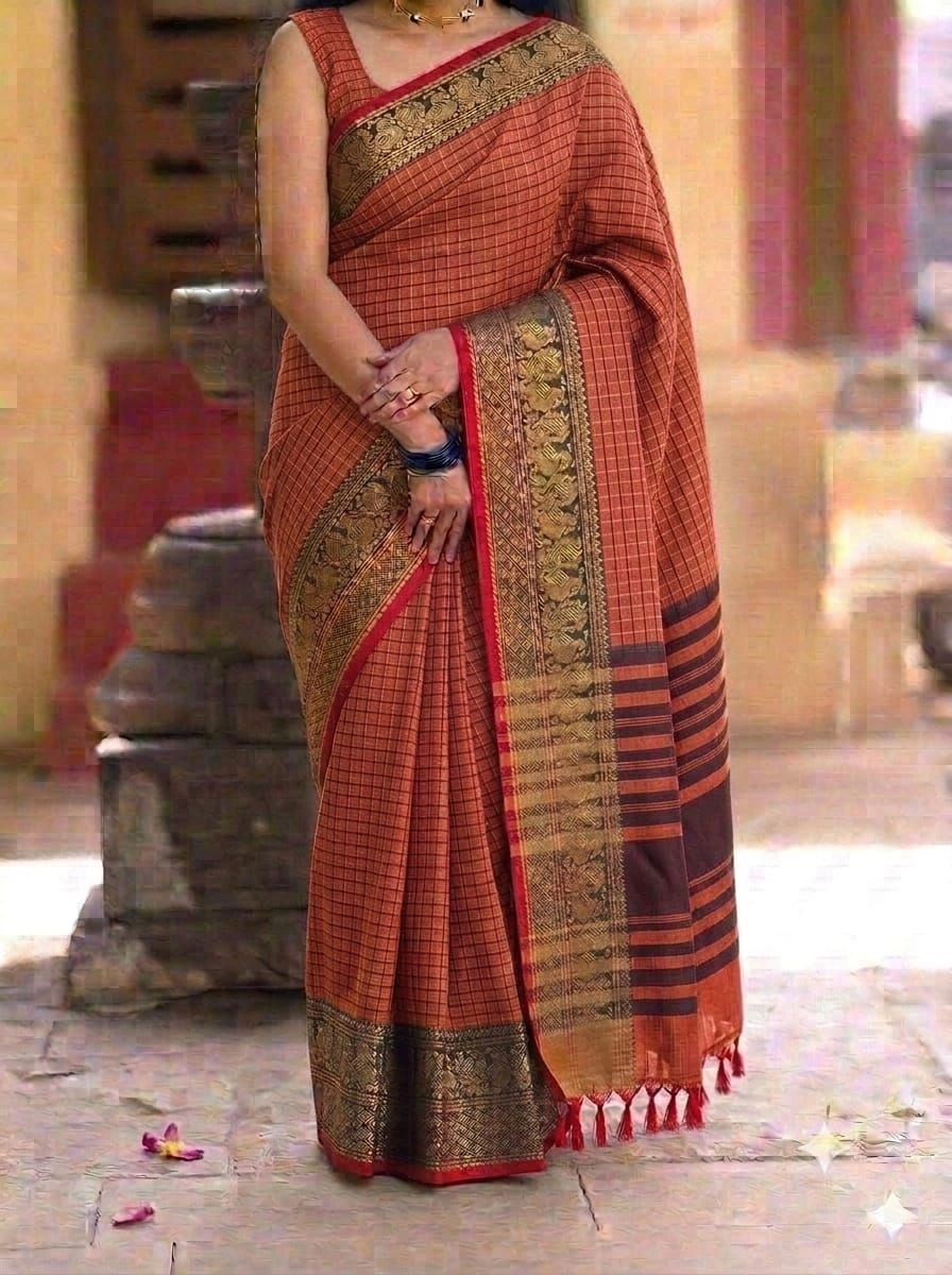 Narayanapet Checked Cotton Sarees Withblouse 7