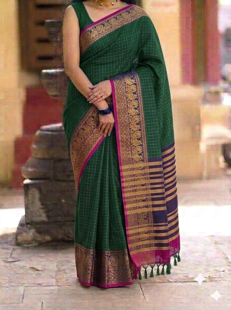 Narayanapet Checked Cotton Sarees Withblouse 8