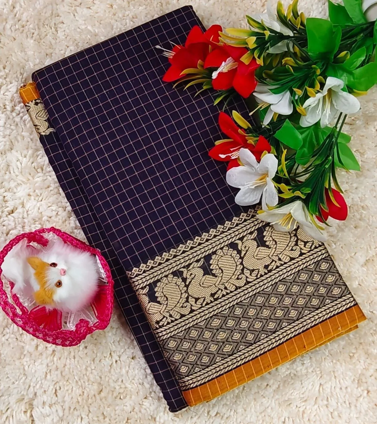 Narayanapet Checked Cotton Sarees Withblouse 9