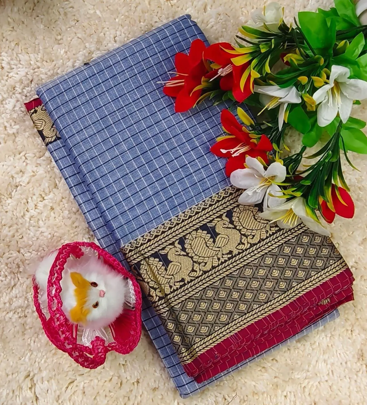 Narayanapet Checked Cotton Sarees Withblouse 10