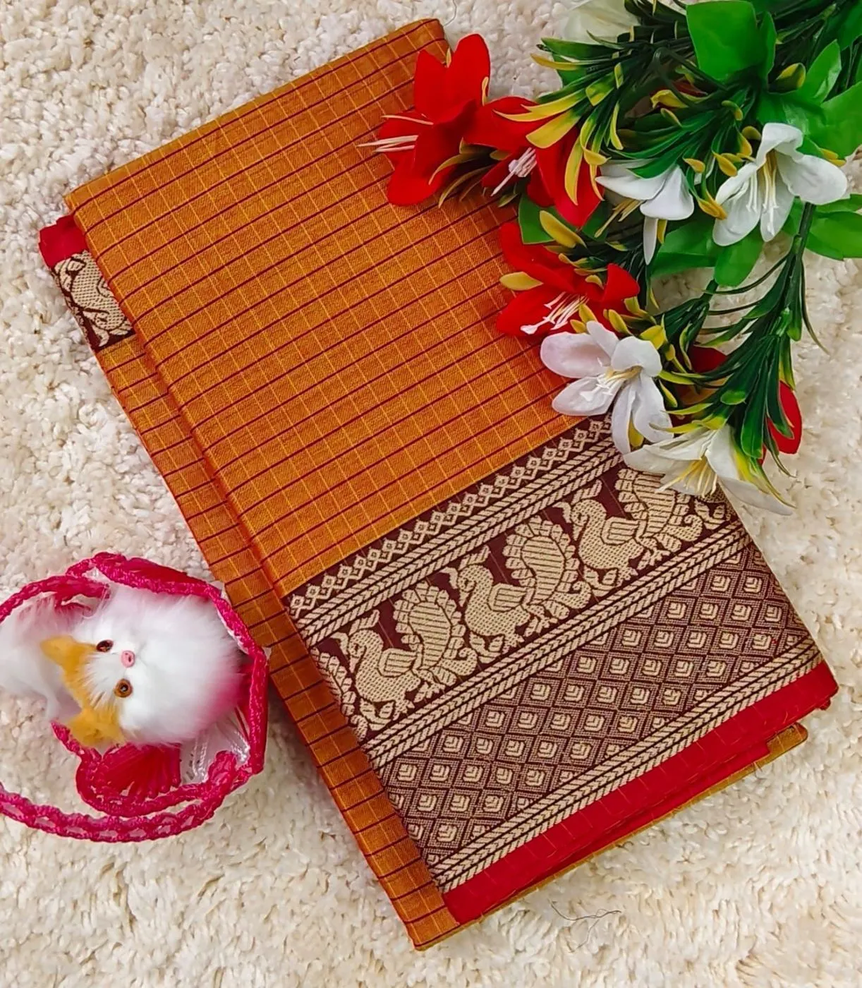 Narayanapet Checked Cotton Sarees Withblouse 11