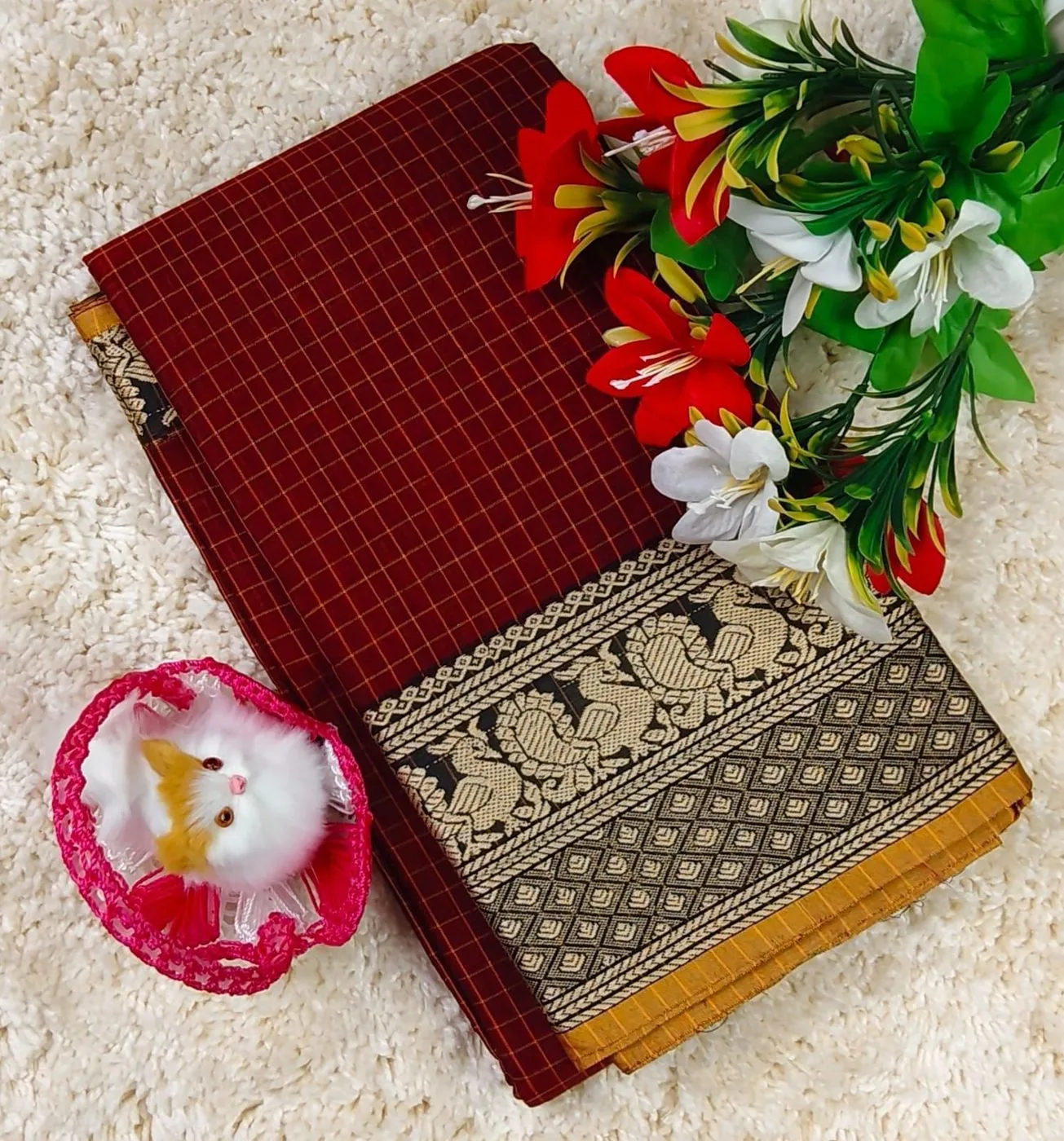 Narayanapet Checked Cotton Sarees Withblouse 13