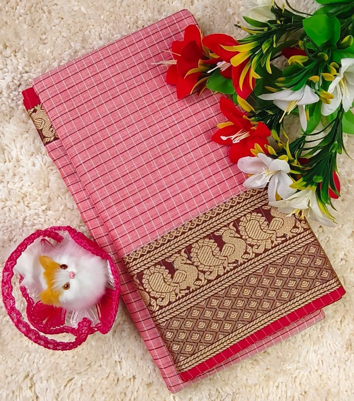 Narayanapet Checked Cotton Sarees Withblouse 14