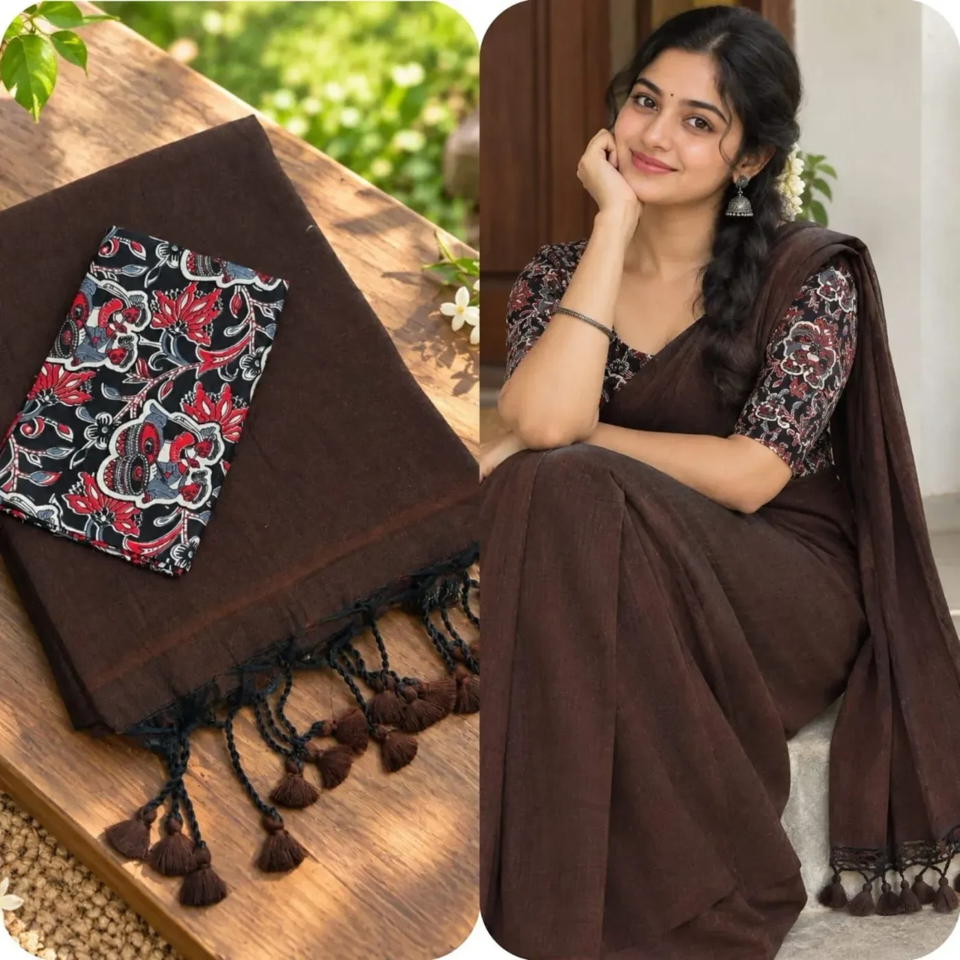 Khathi Cotton Plain Sarees Wirthblouse 2