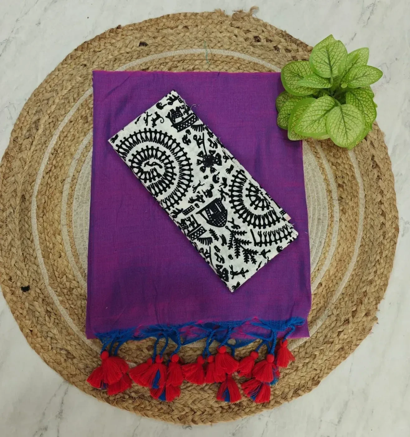 Khathi Cotton Plain Sarees Wirthblouse 5