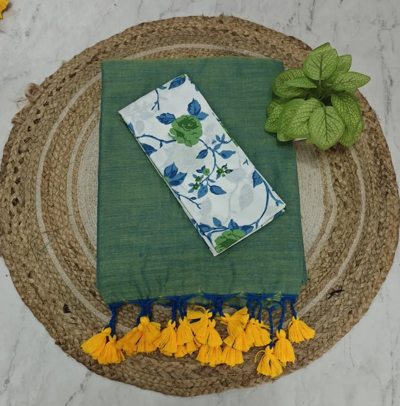 Khathi Cotton Plain Sarees Wirthblouse 6