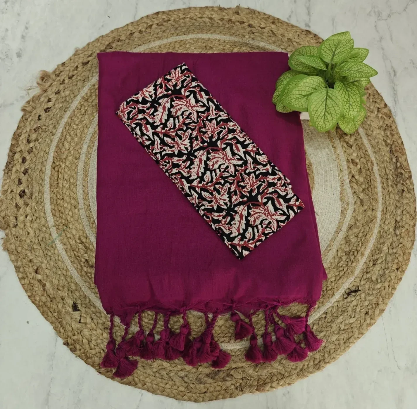 Khathi Cotton Plain Sarees Wirthblouse 7