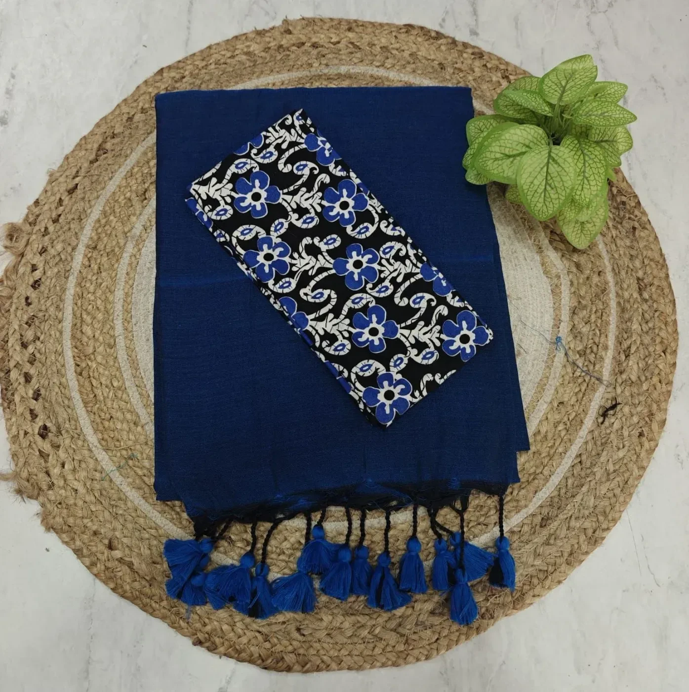 Khathi Cotton Plain Sarees Wirthblouse 9