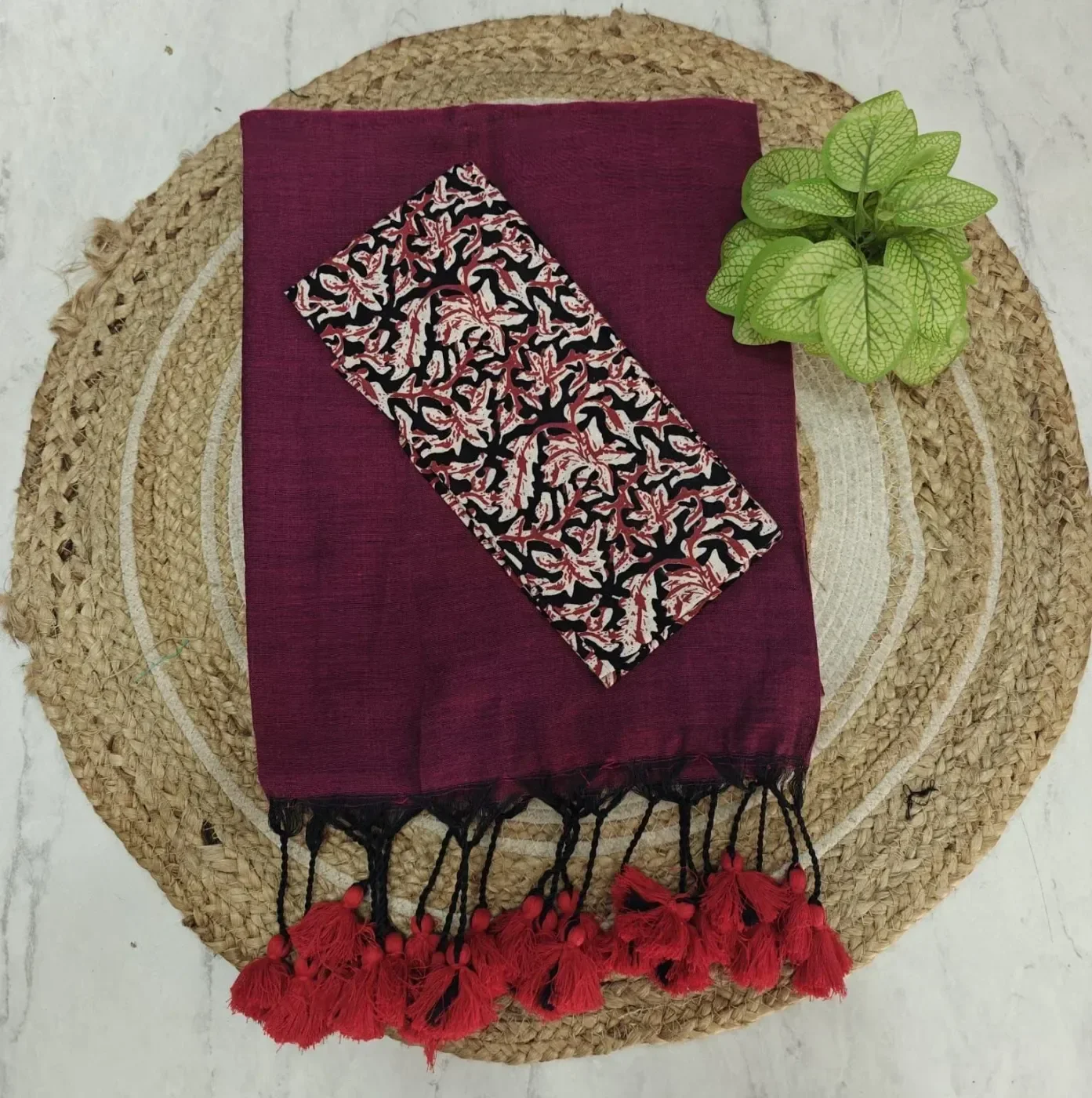 Khathi Cotton Plain Sarees Wirthblouse 13