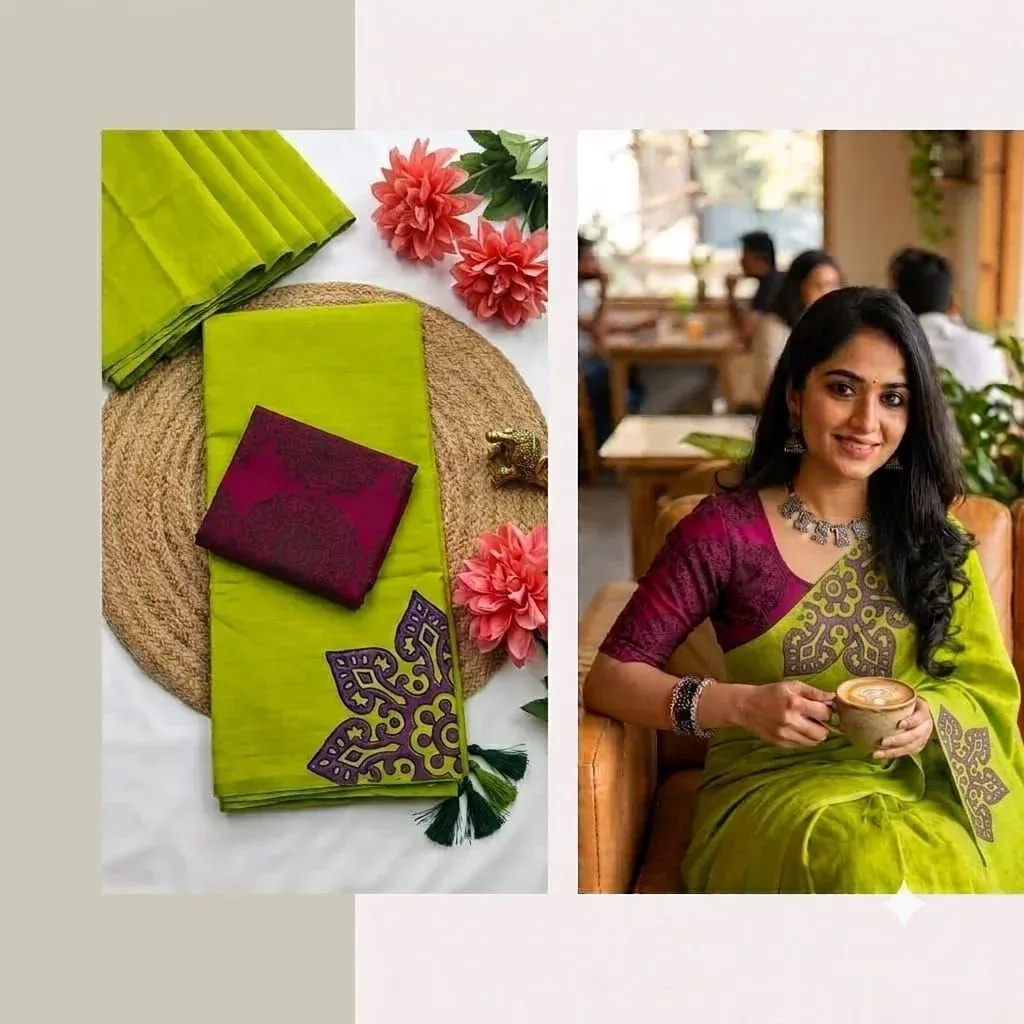 Southcottonmix Hand block printed Sarees Wirthblouse 5
