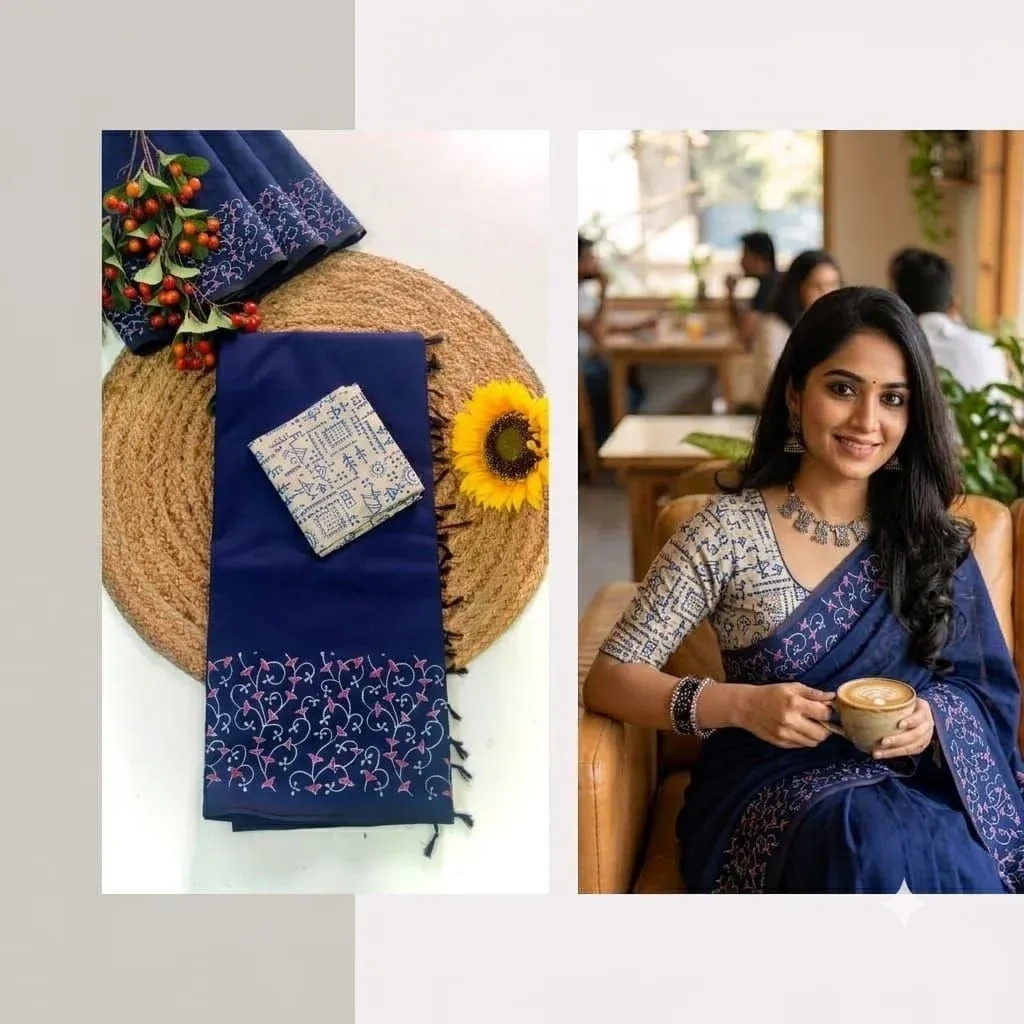 Southcottonmix Hand block printed Sarees Wirthblouse 6