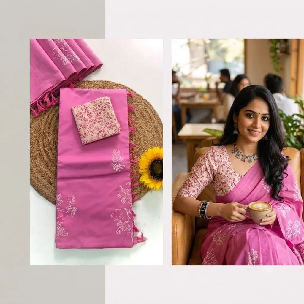 Southcottonmix Hand block printed Sarees Wirthblouse 11