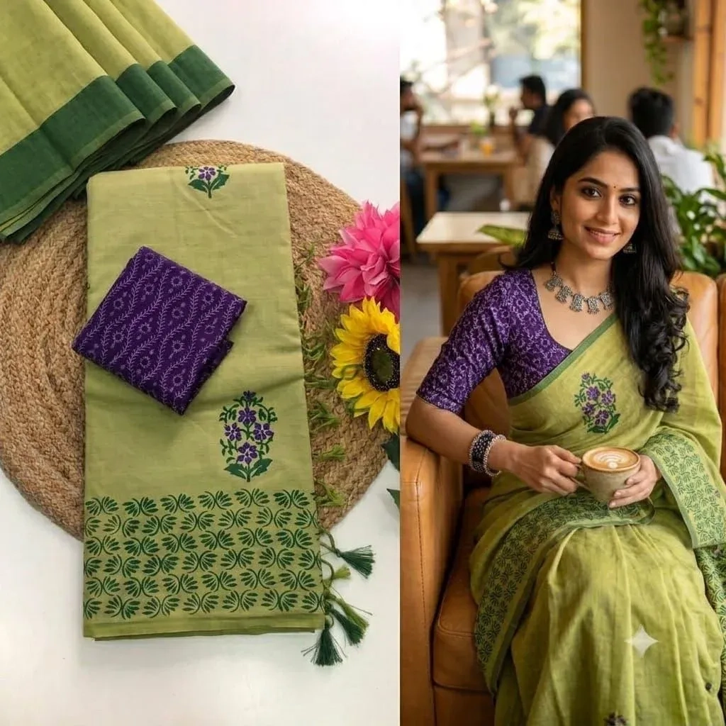 Southcottonmix Hand block printed Sarees Wirthblouse 14