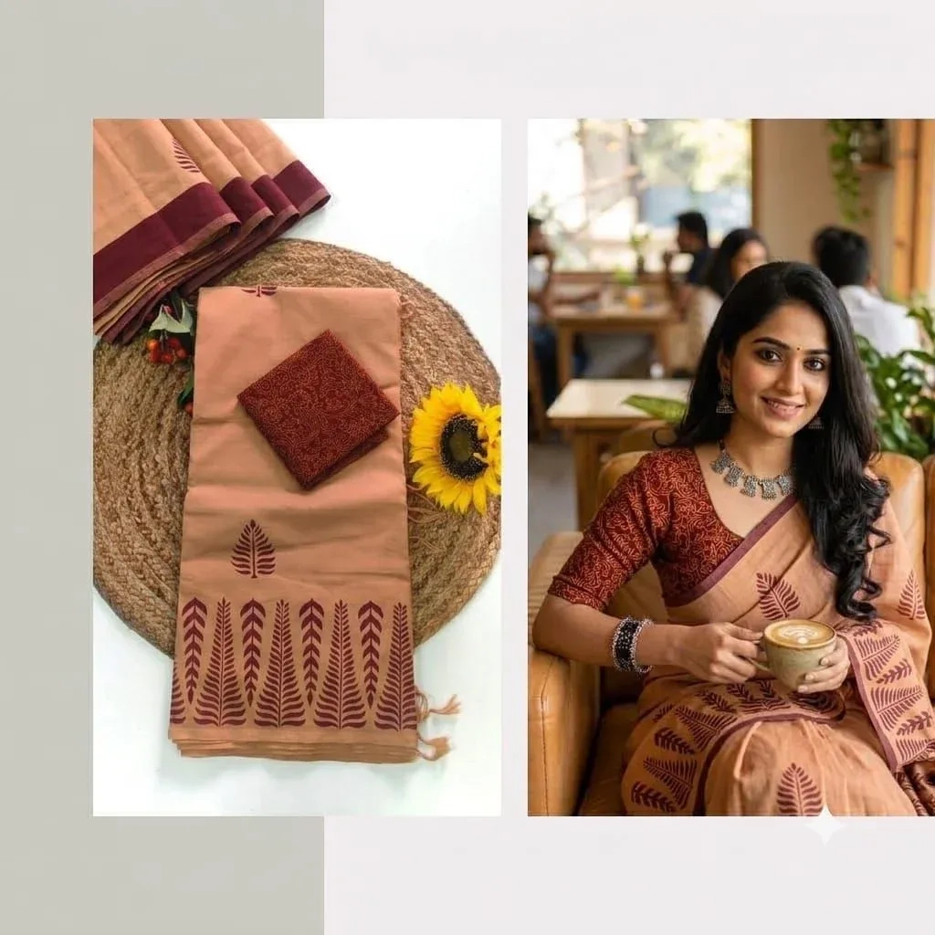 Southcottonmix Hand block printed Sarees Wirthblouse 17