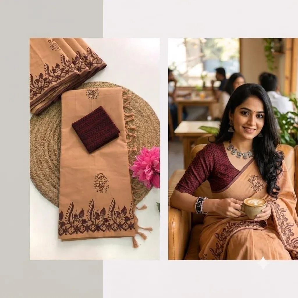 Southcottonmix Hand block printed Sarees Wirthblouse 19