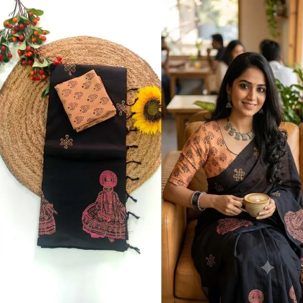 Southcottonmix Hand block printed Sarees Wirthblouse 20