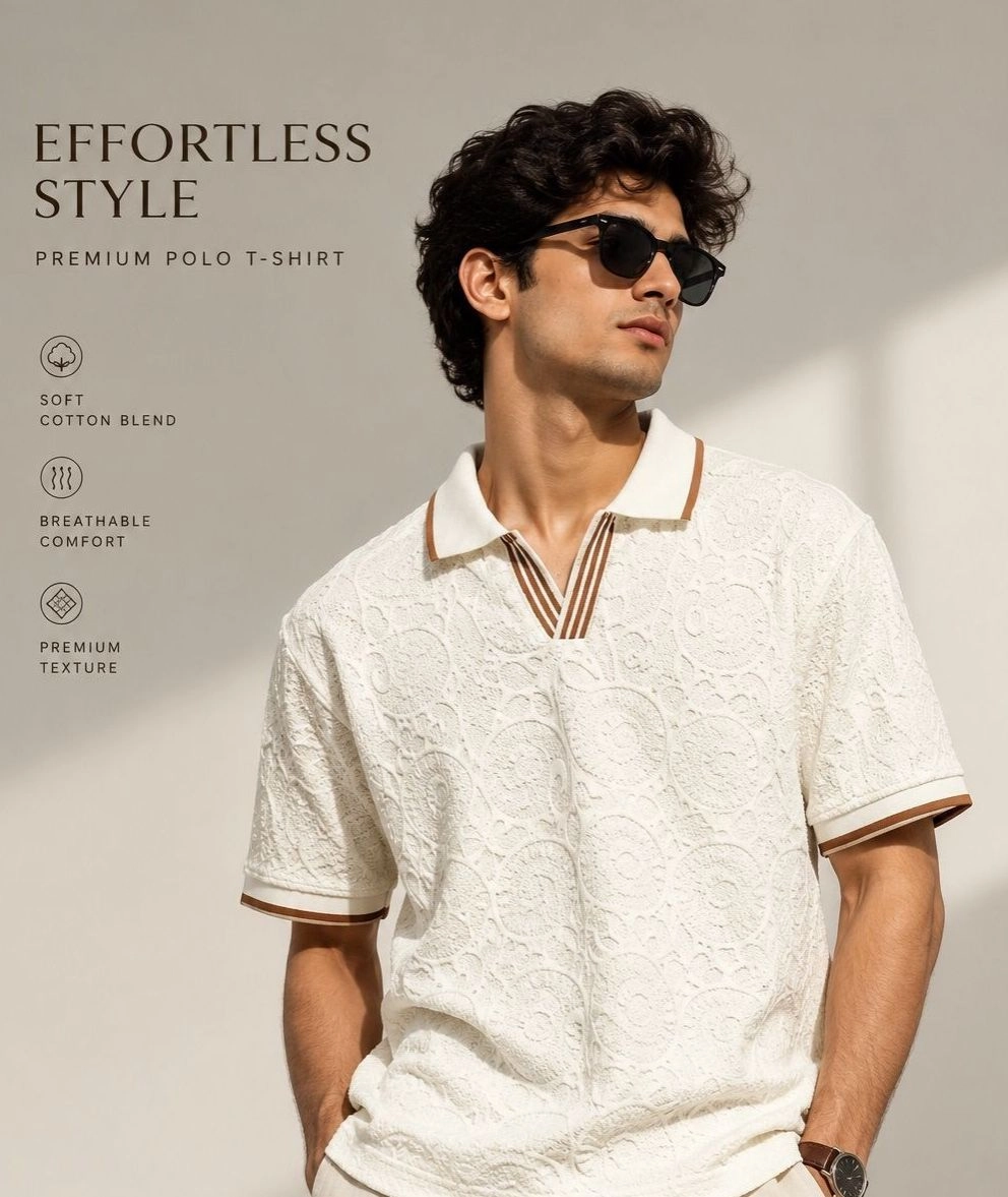 Ivory Luxe Textured Polo T-Shirt