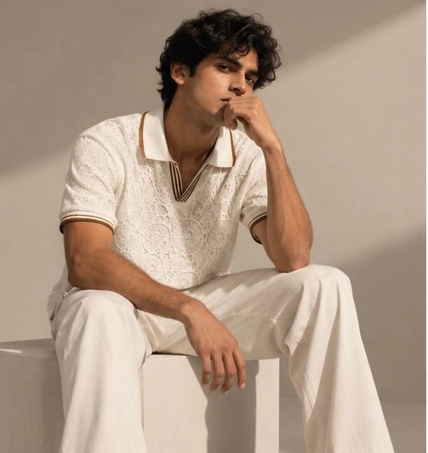 Ivory Luxe Textured Polo T-Shirt
