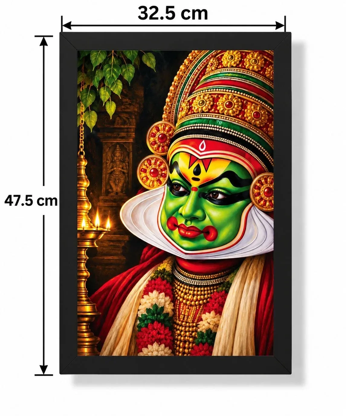 Kerala Kathakali Framed Wall Art | Traditional Indian Classical Dance Portrait | Premium Laminated Art Print with Black Frame | Kerala Cultural Wall Decor for Living Room, Bedroom & Office | 47.5 x 32.5 cm