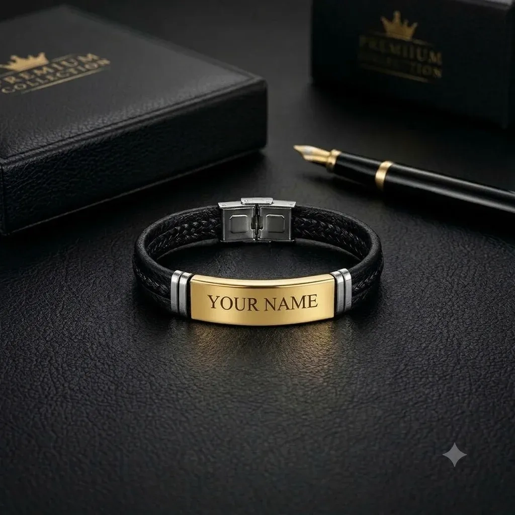 Custom Name Engraved Braided Leather Bracelet 2