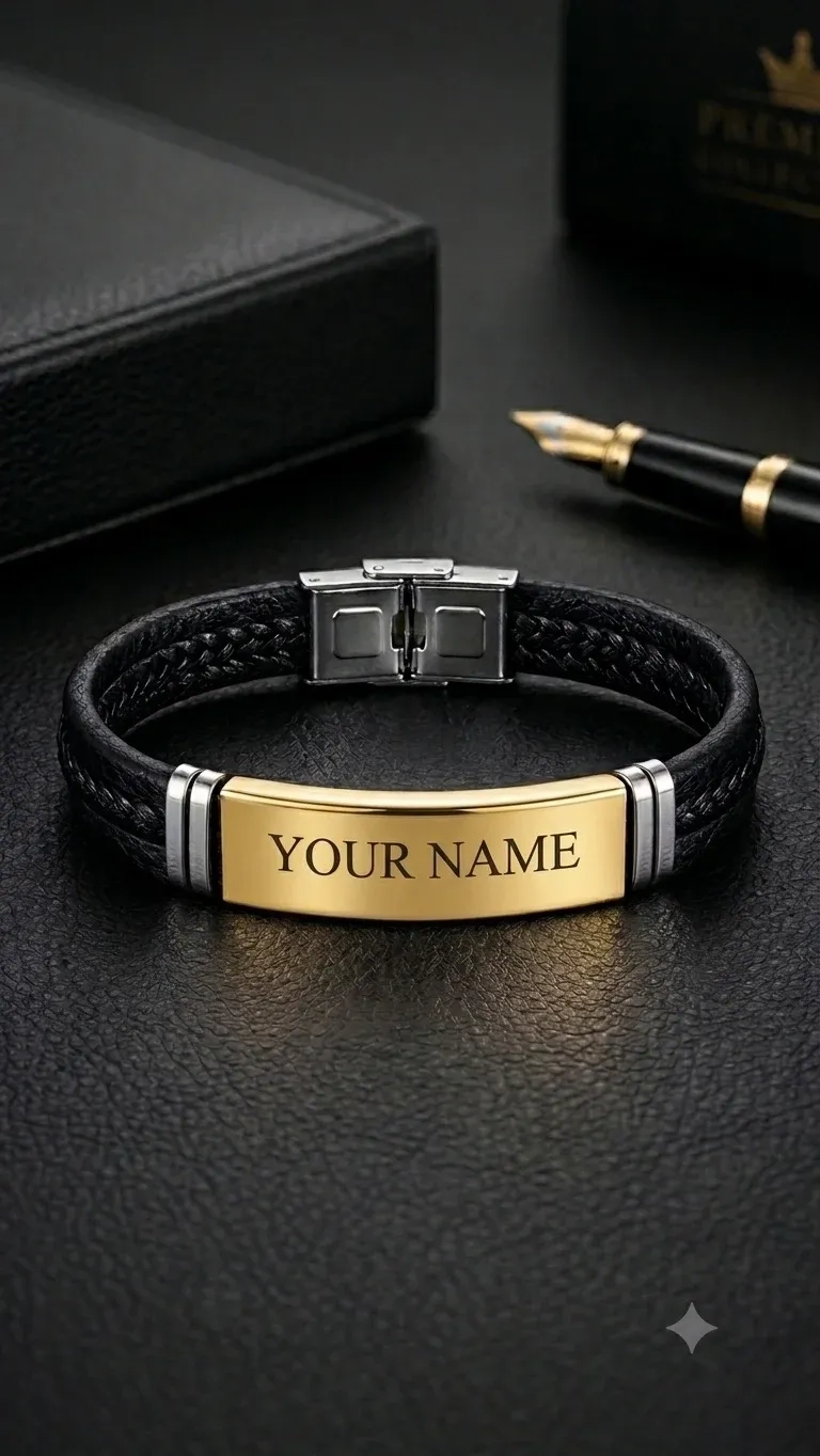 Custom Name Engraved Braided Leather Bracelet 3