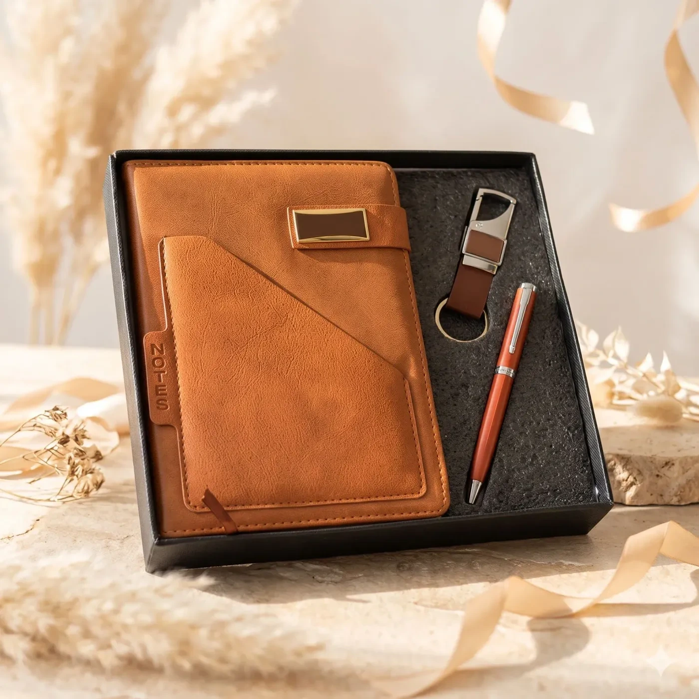 ​Premium Leather Diary, Metal Pen & Keychain Combo 2