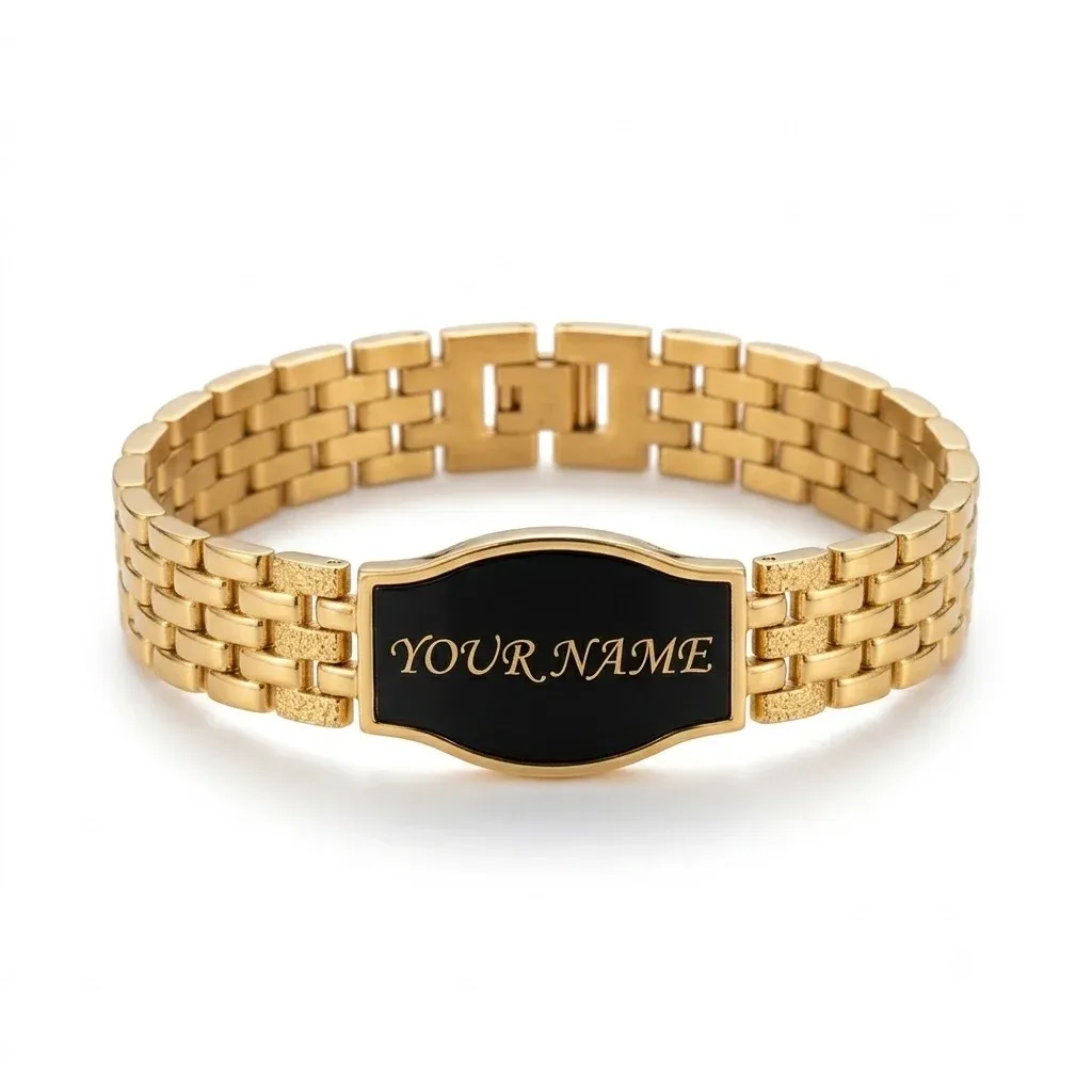 "Personalized Name Engraved Golden Bracelet" 1