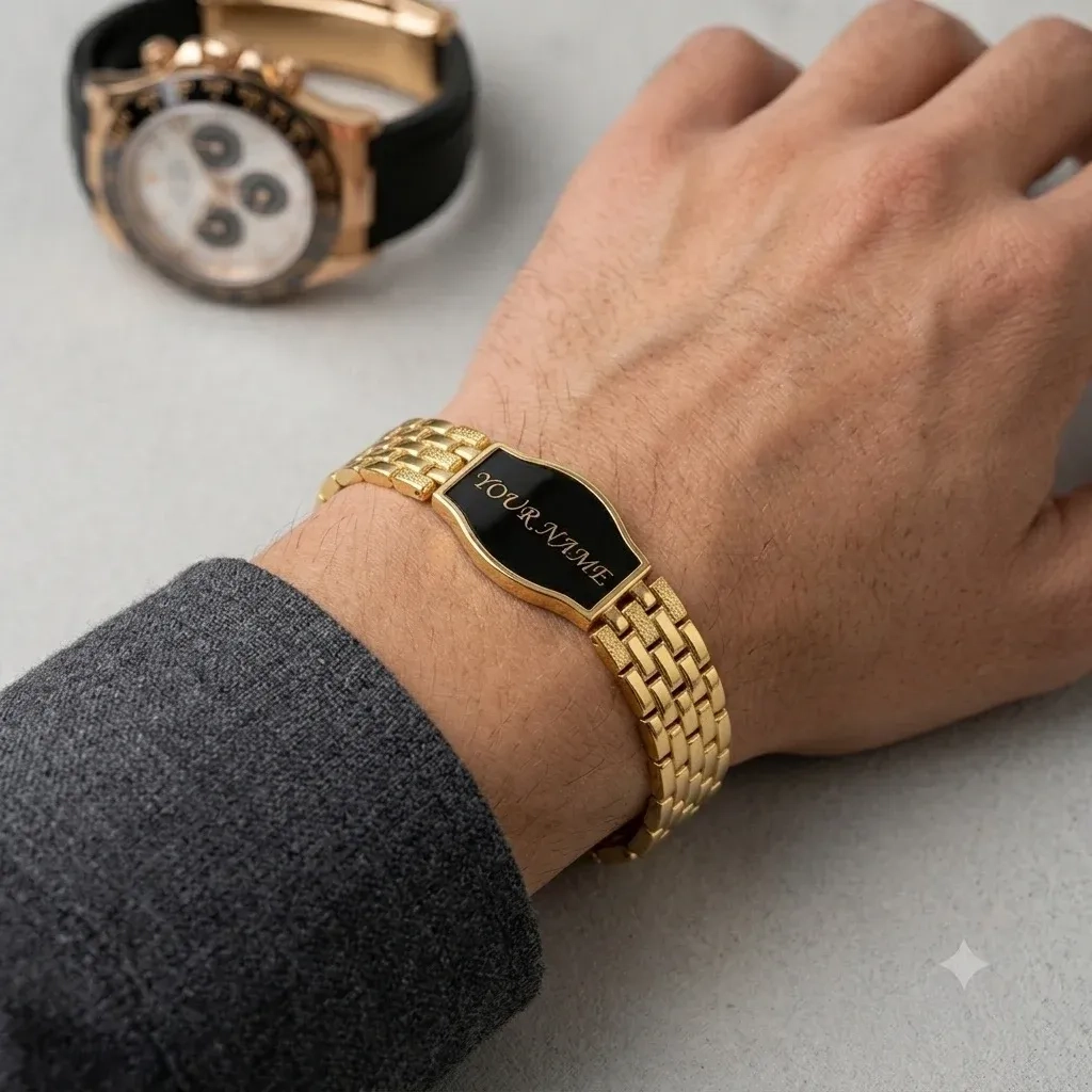 "Personalized Name Engraved Golden Bracelet" 2