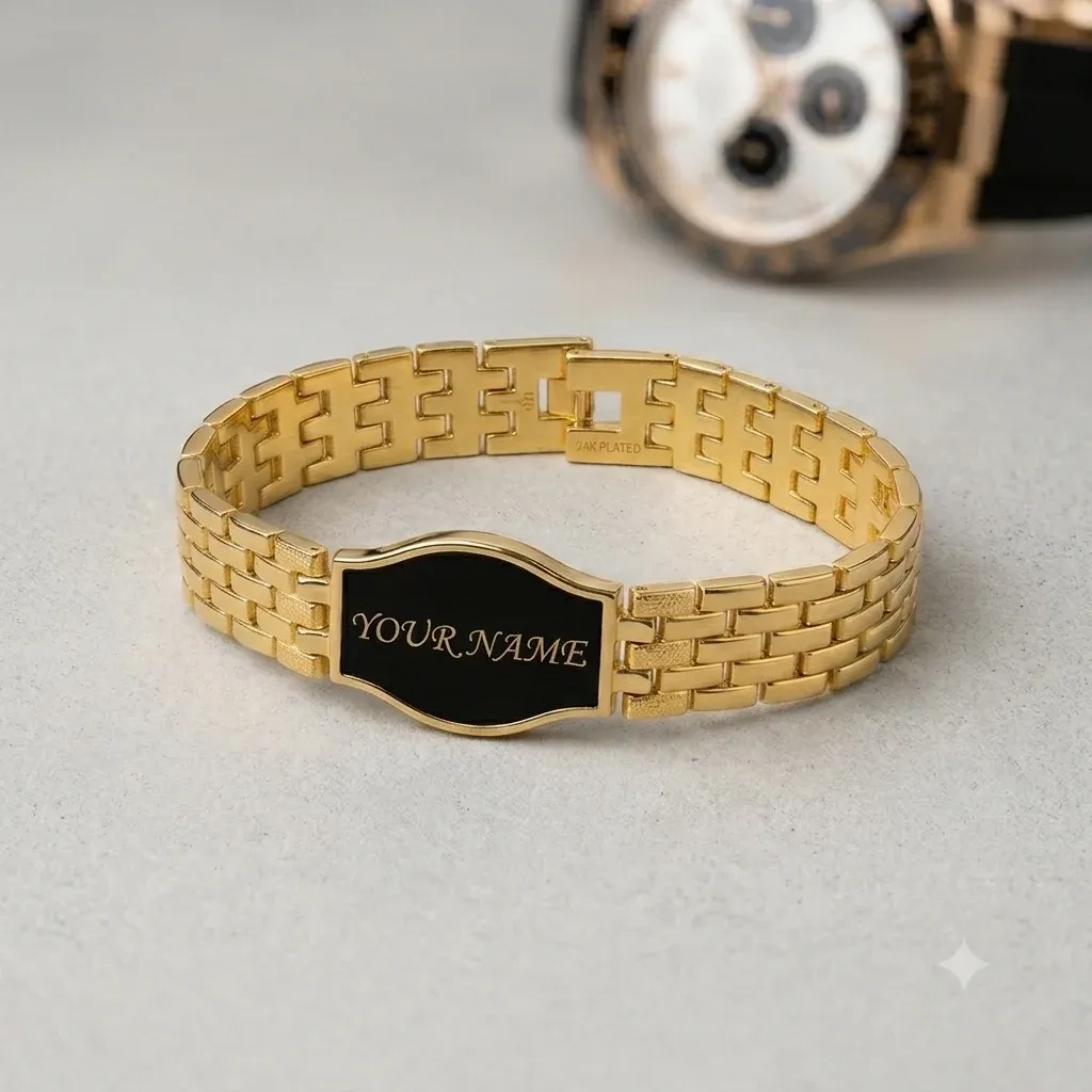 "Personalized Name Engraved Golden Bracelet" 3