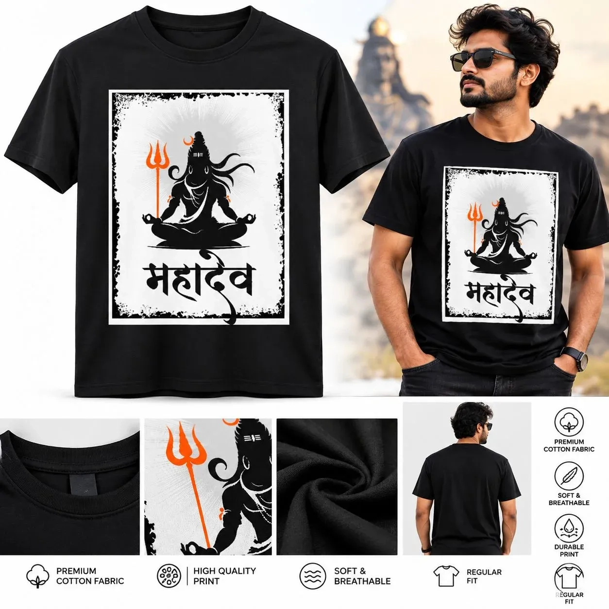 Mahadev Printed– Premium Black T-Shirt