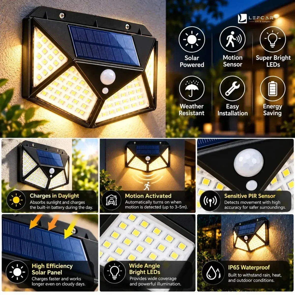 100 LED Solar Motion Sensor Outdoor Wall Light 4