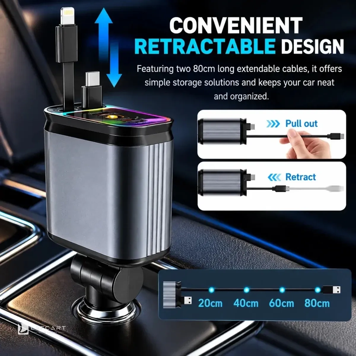 120W 4-in-1 Fast Car Charger with Starry Light 6