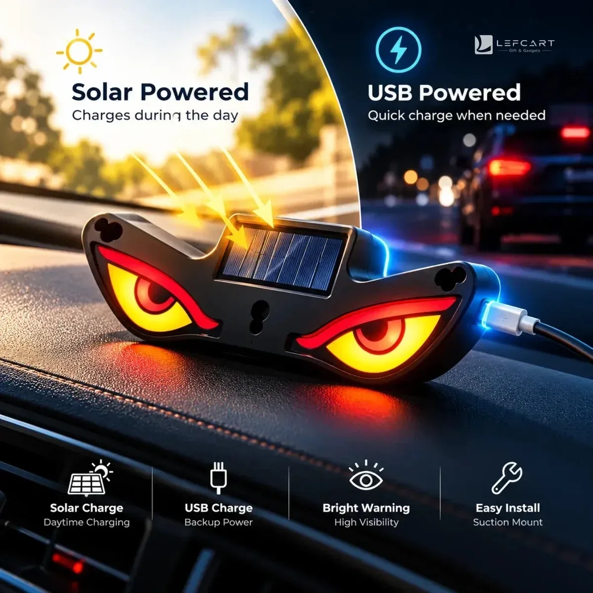 Solar LED Devil Eye Light for Car Rear & Side Window 2